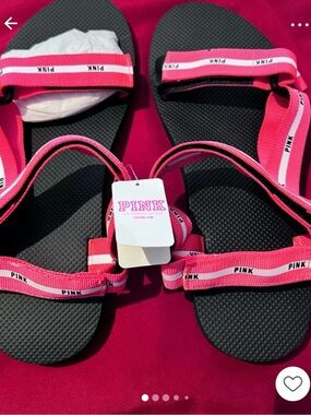 🔥PINK by Victoria's Secret Black Sandals with Hot Pink Straps
